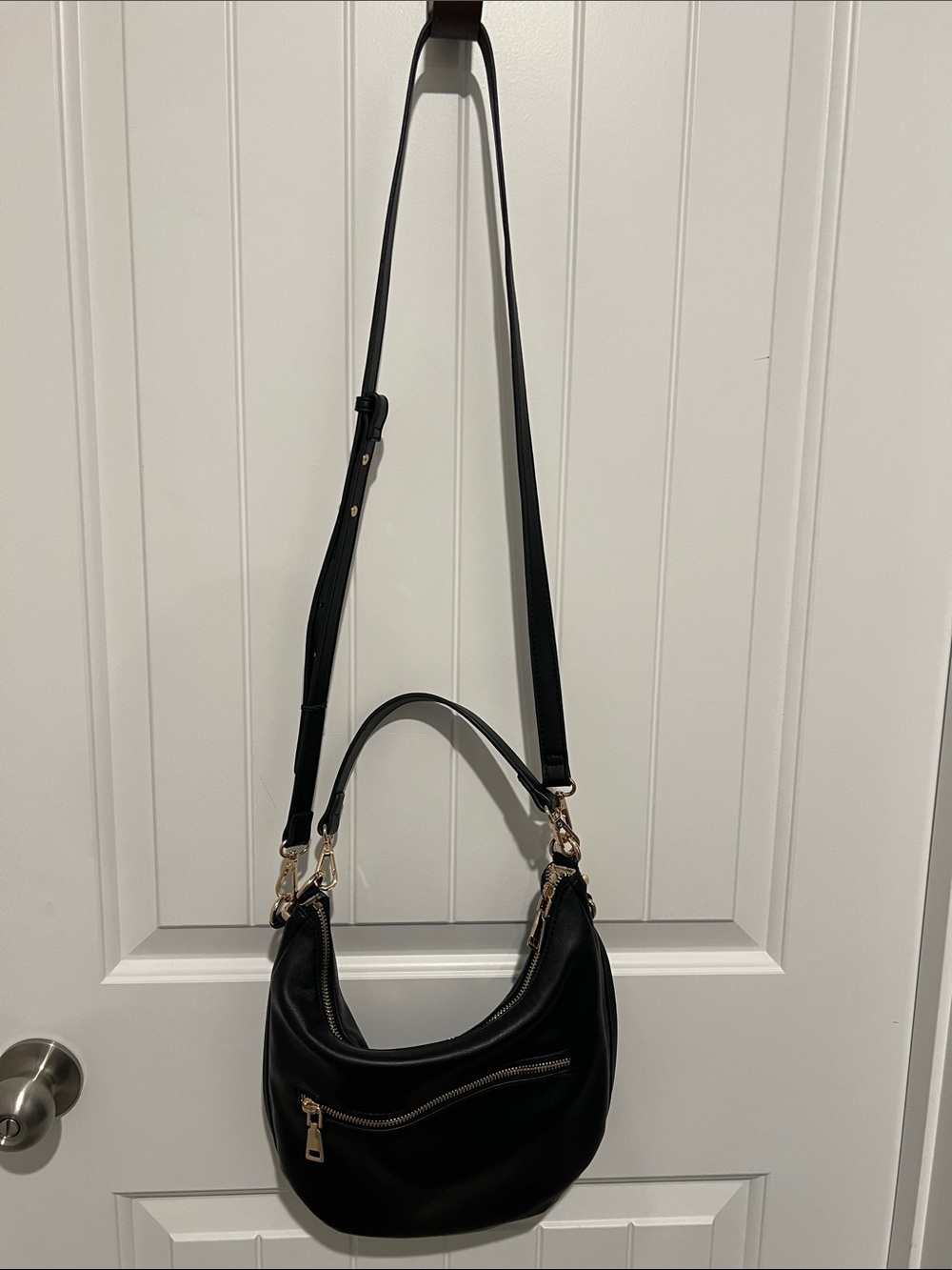 INC Black Women's Crescent Shoulder Bag with Gold Hardware-Expandable.